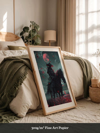 Samurai Vollmond Rote Blüten