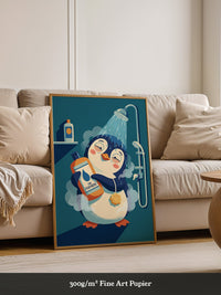 Pinguin Dusche fröhlich bunt