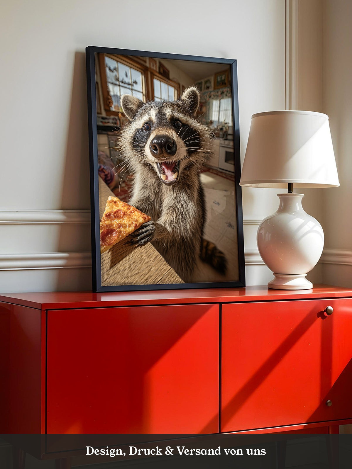 Waschbär Pizza Überraschung