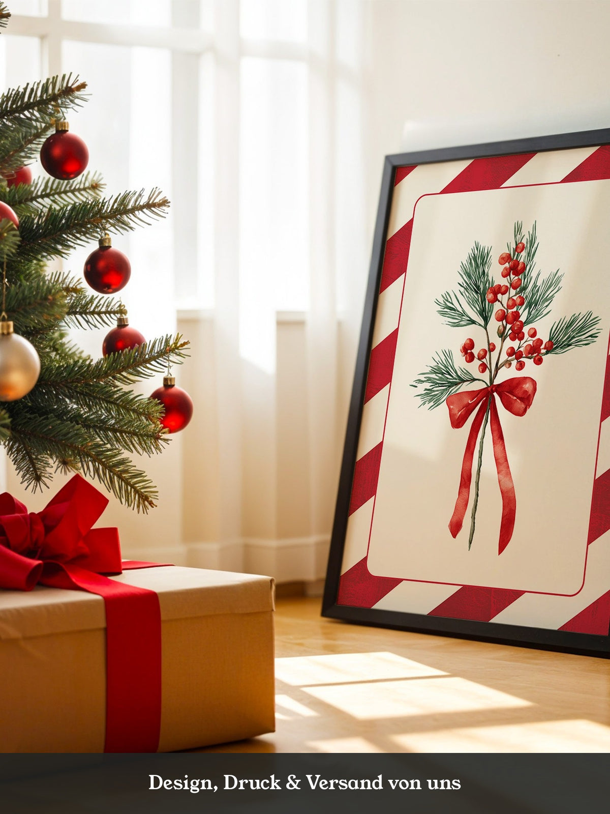Weihnachtszweige Rot Grün Vintage