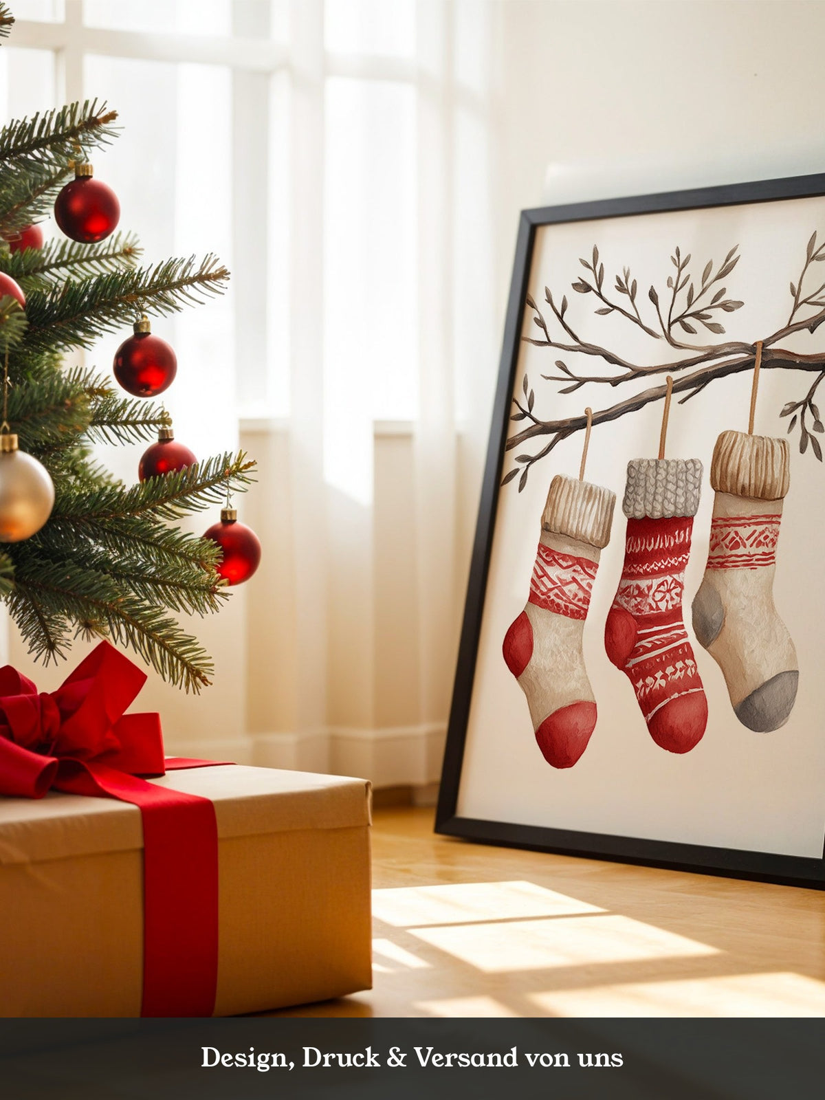 Weihnachtssocken Ast Aquarell