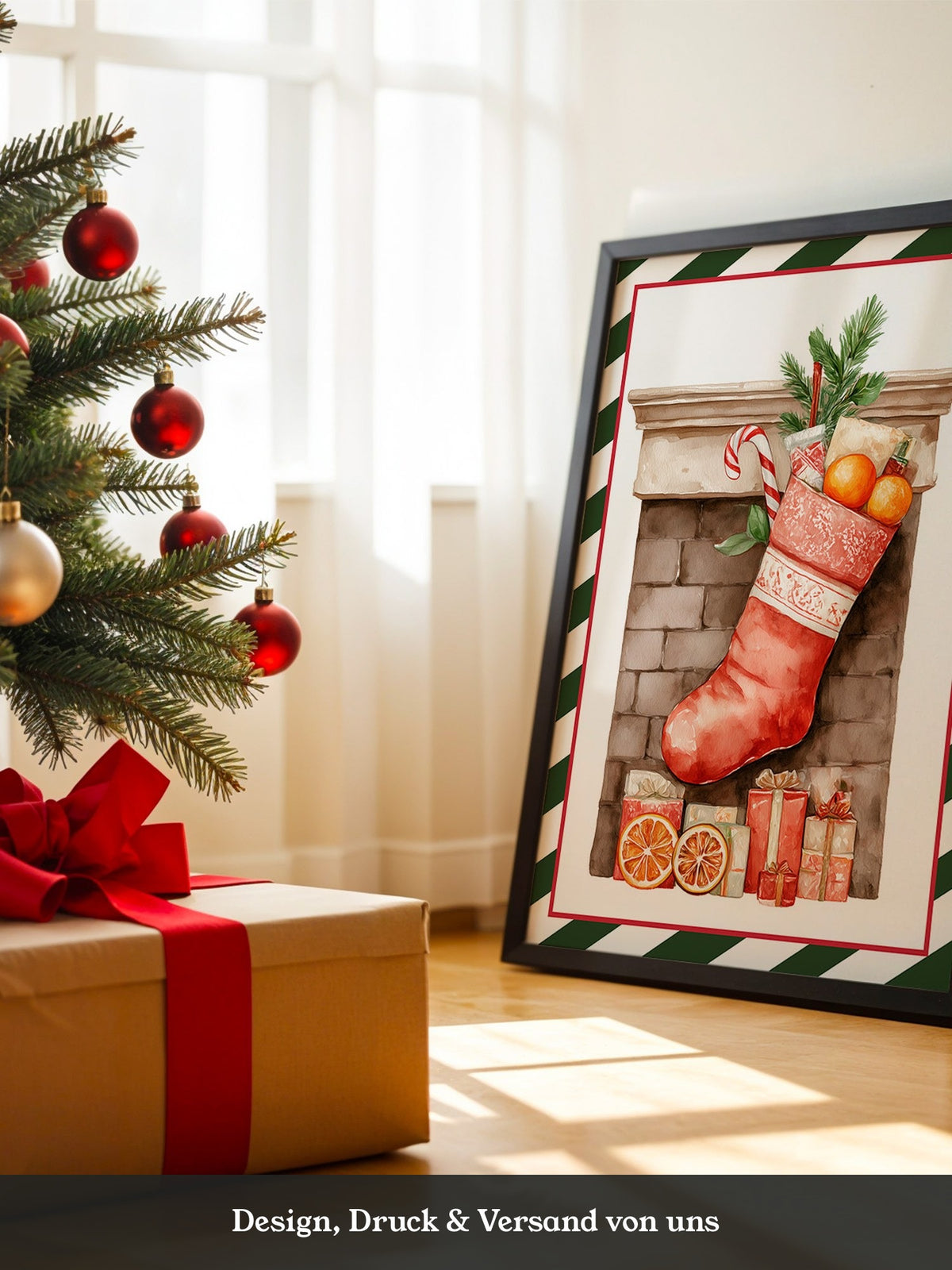 Weihnachtssocke Aquarell Klassik