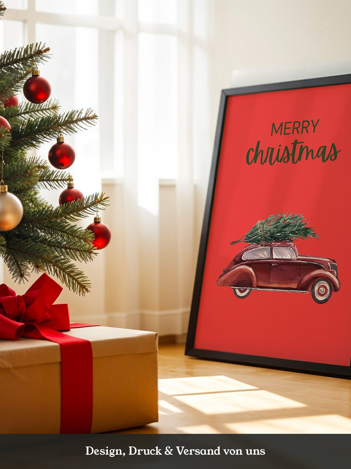 Auto mit Tannenbaum Rot