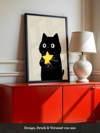 Schwarze Katze leuchtender Stern