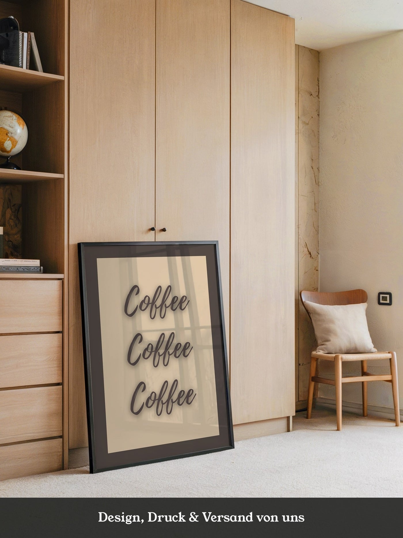 Kaffee Schriftzug Dreifach Braun