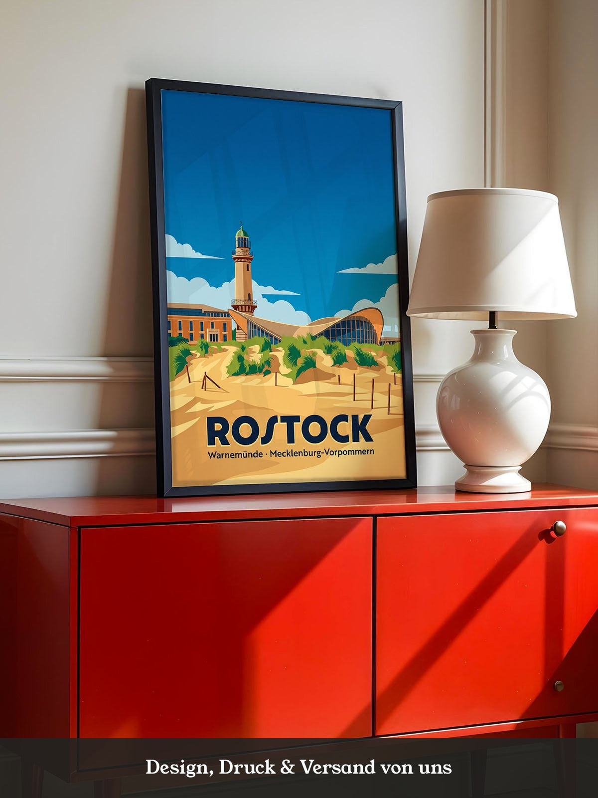Rostock Leuchtturm Strand Illustration