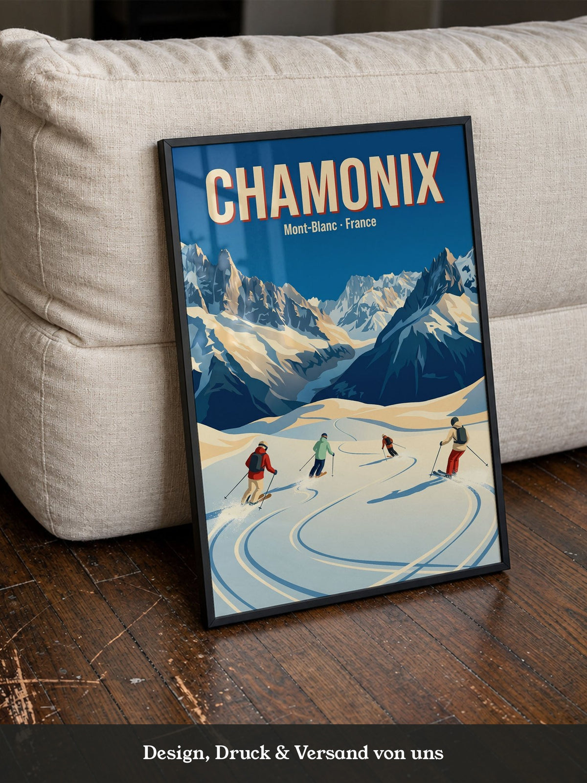Skifahrer Alpen Retro
