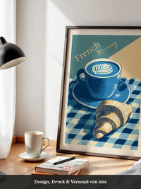 Kaffee Croissant Blau Retro