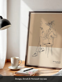 Vogel Gentleman Zigarrenrauch Skizze