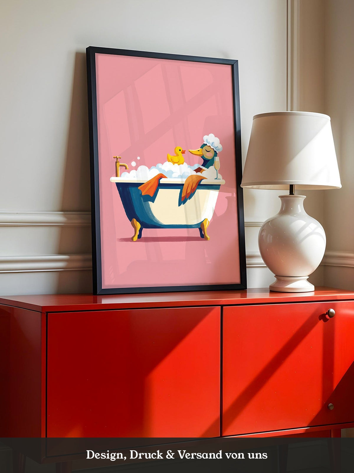 Ente Schaumbad Rosa Hintergrund