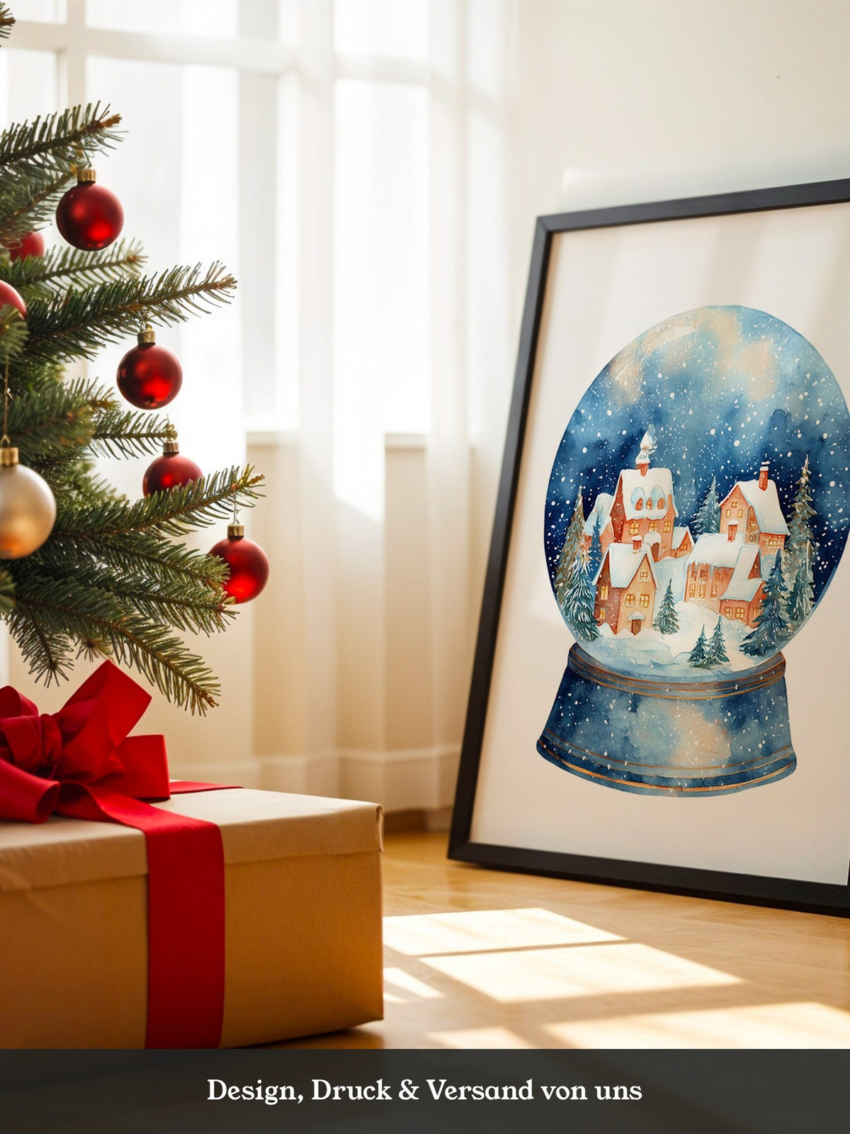 Schneekugel Winterdorf Aquarell
