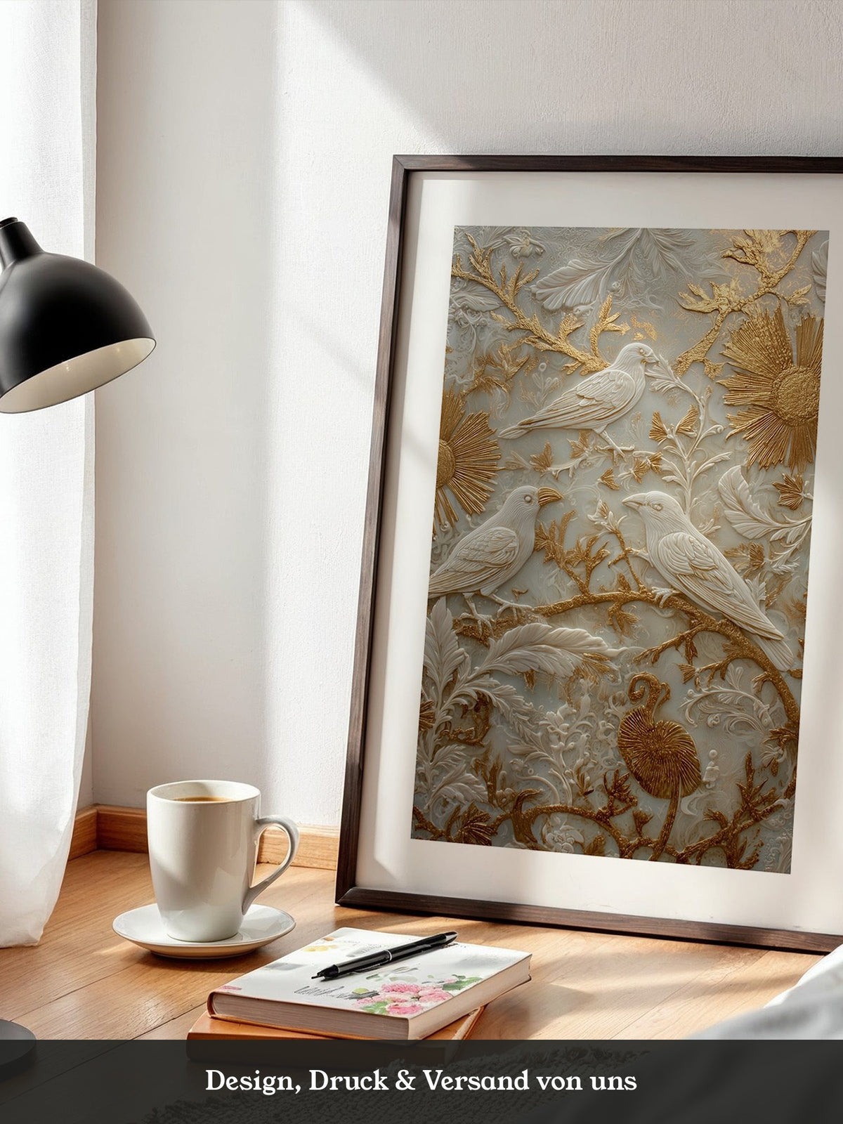 Vögel Relief Gold Weiß