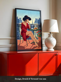 Paris Frau Balkon Retro