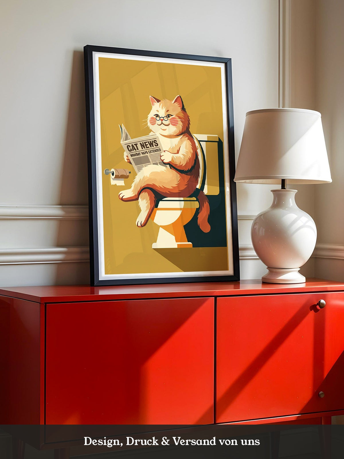Lesender Kater auf Toilette Retro