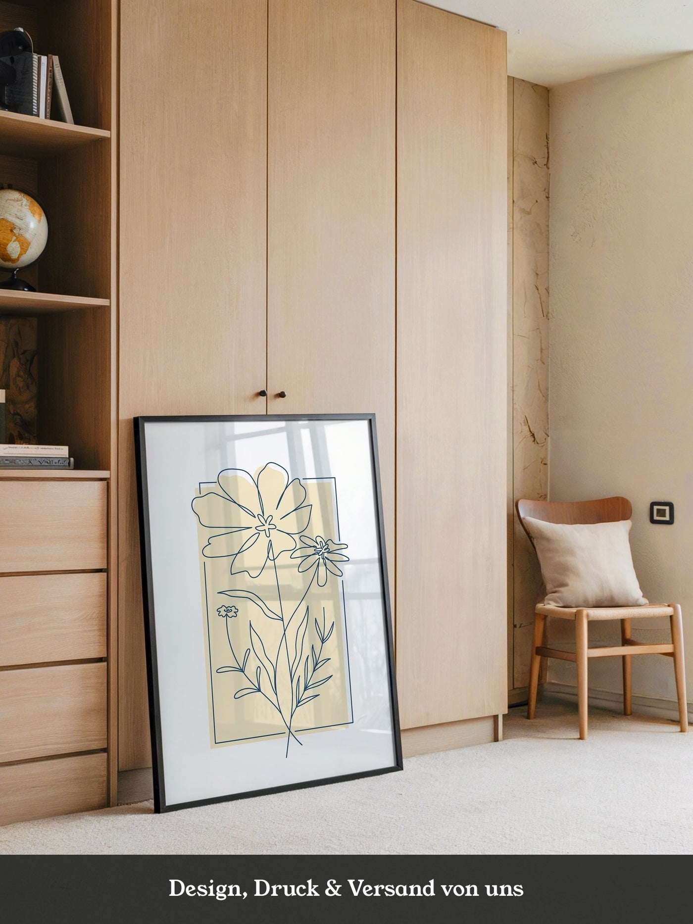 Einlinien Zeichnung Blumen Beige