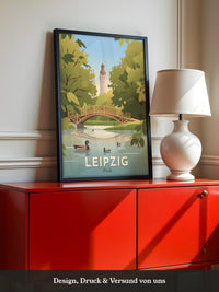 Leipzig Park Brücke Sommerillustration