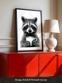 Waschbär Café Schwarzweiß