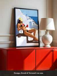 Santorini Frau Urlaub Blau