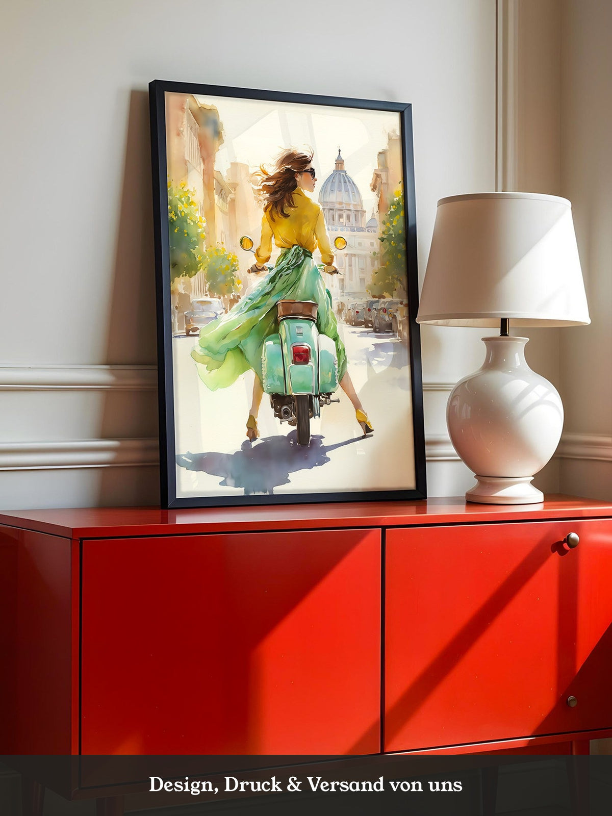 Frau Vespa Rom Aquarellstil