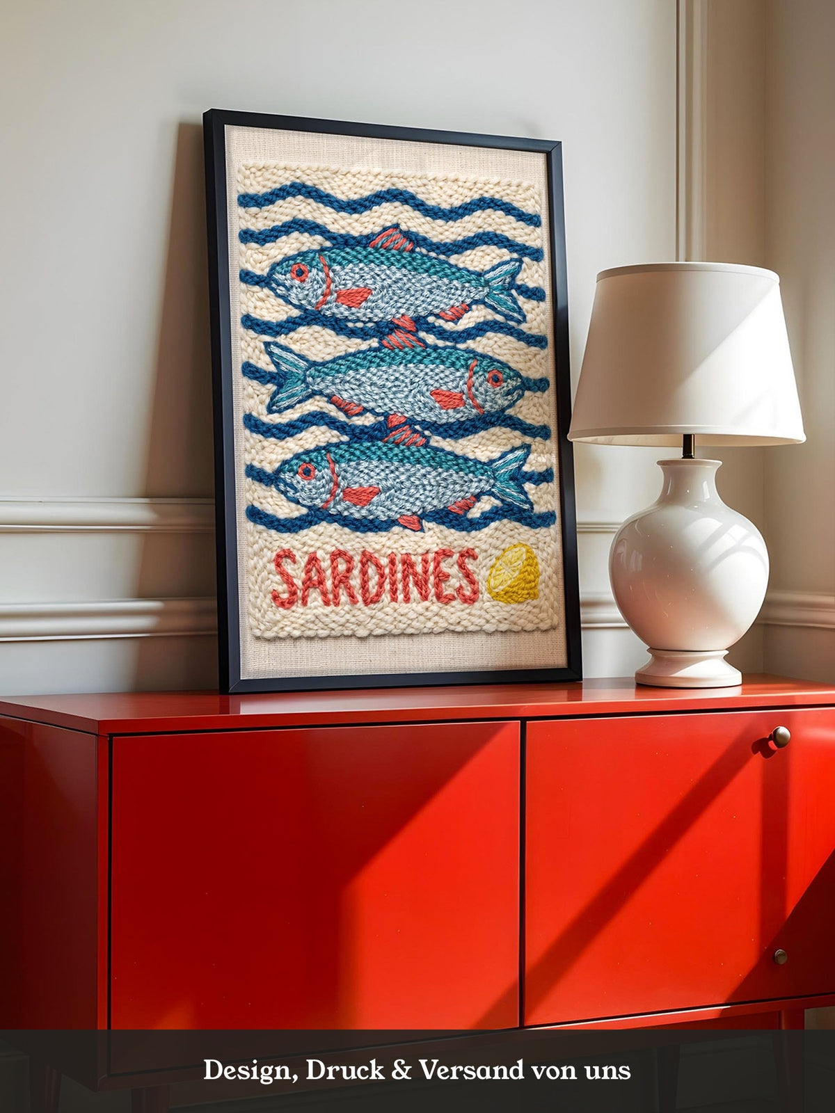 Sardinen Stickerei Wellenmuster