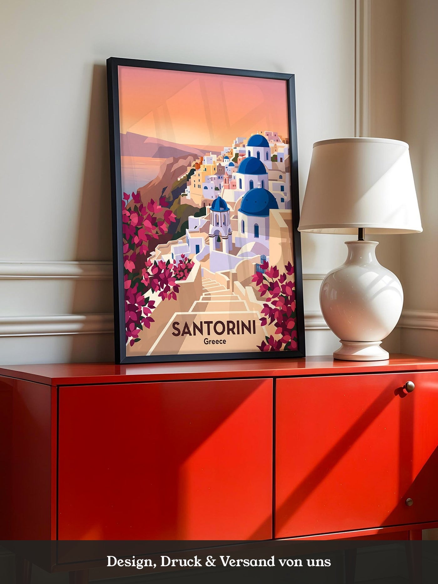 Santorini Stadtansicht Pastellfarben