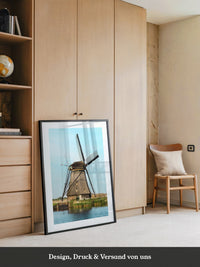 Windmühle Landschaft Pastellblau