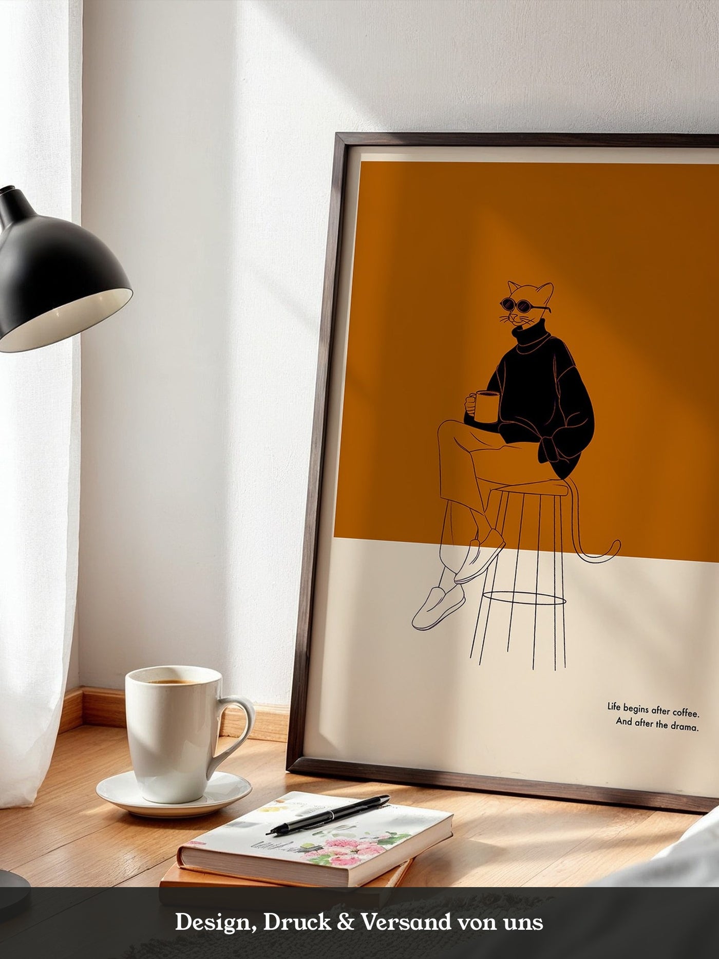 Katze mit Kaffee Retro-Look