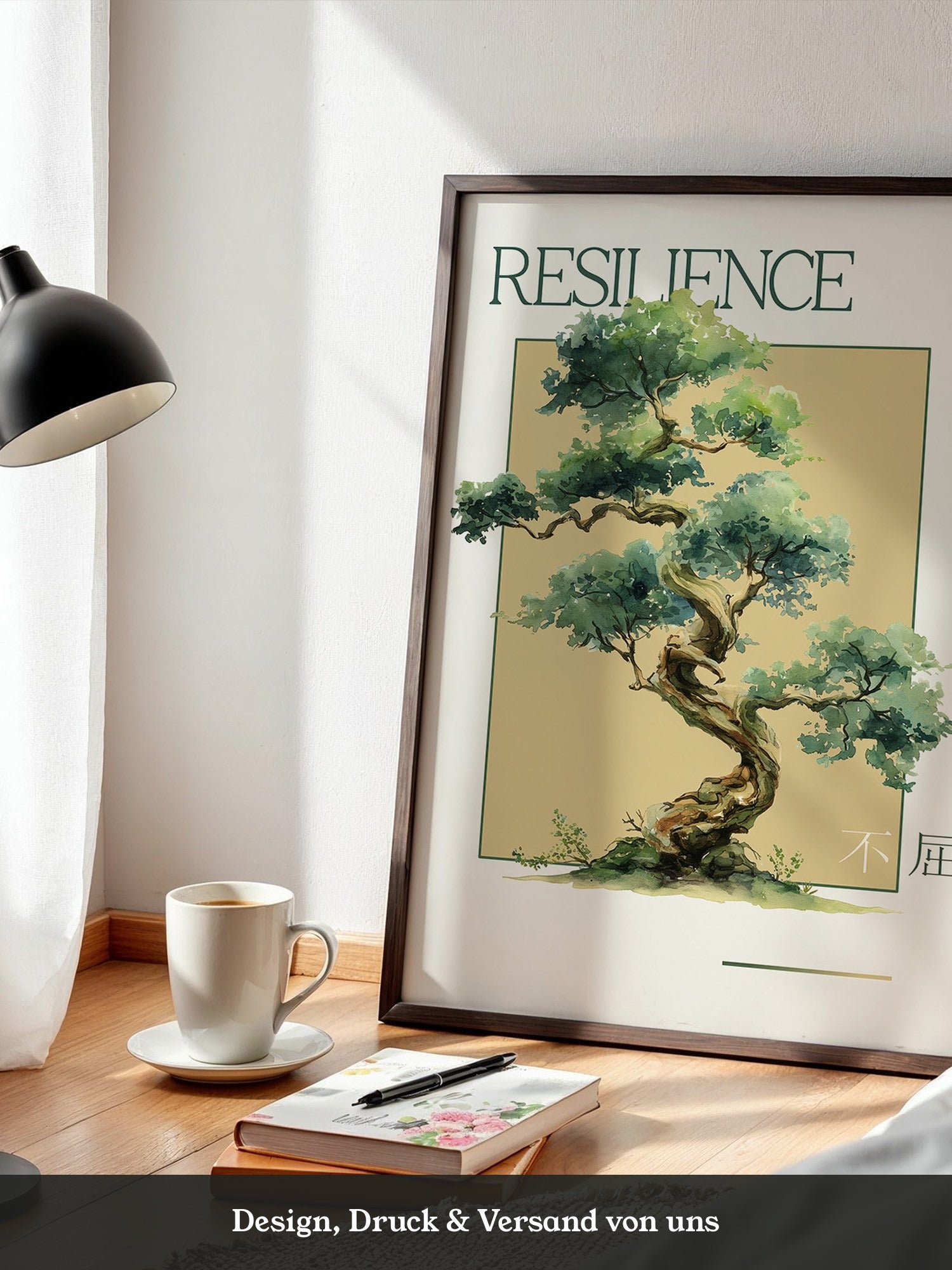 Bonsai Baum Aquarell Grün