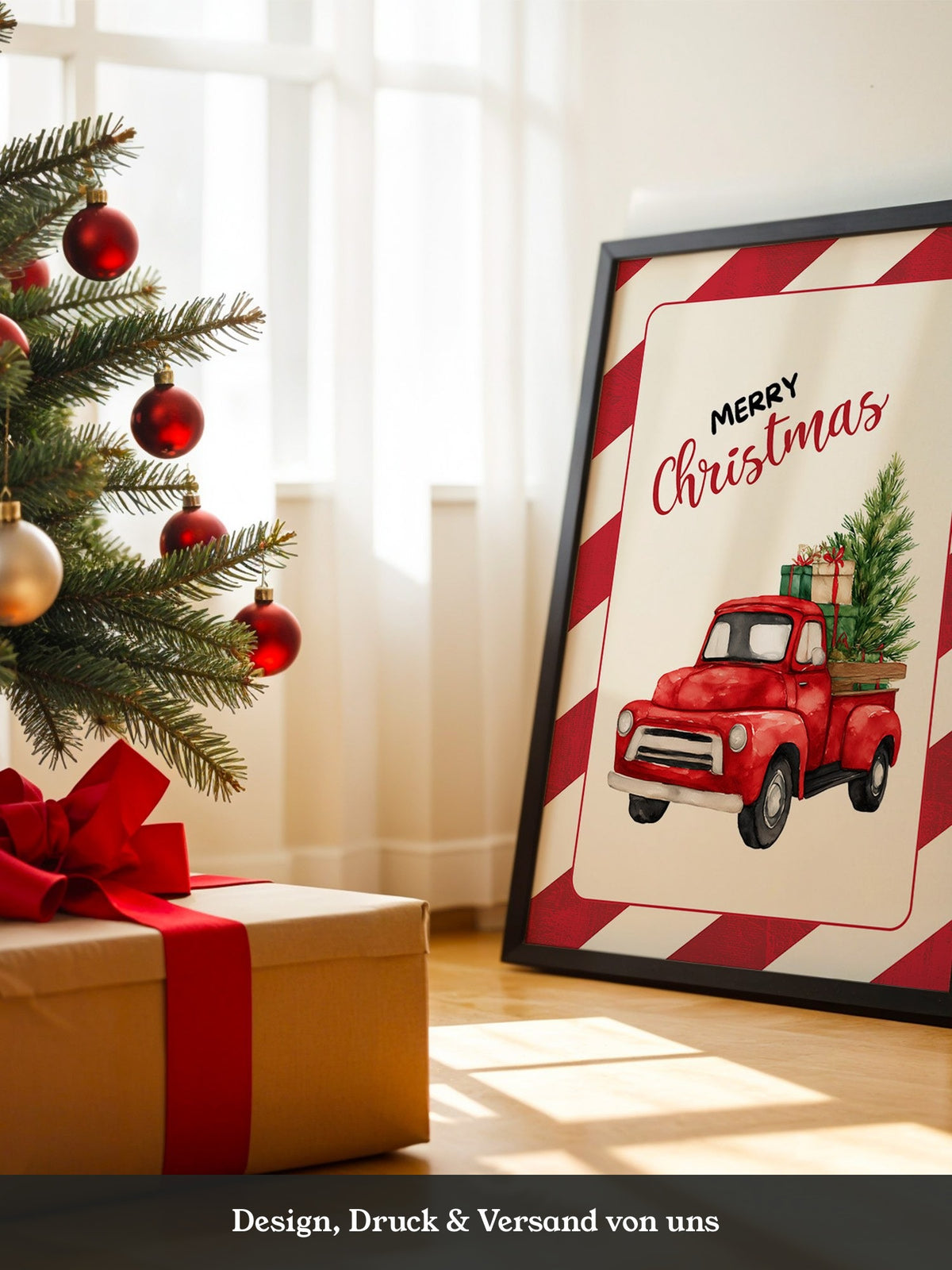 Roter Weihnachtswagen Aquarell