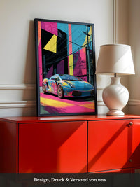 Sportwagen Neonfarben Cityscape