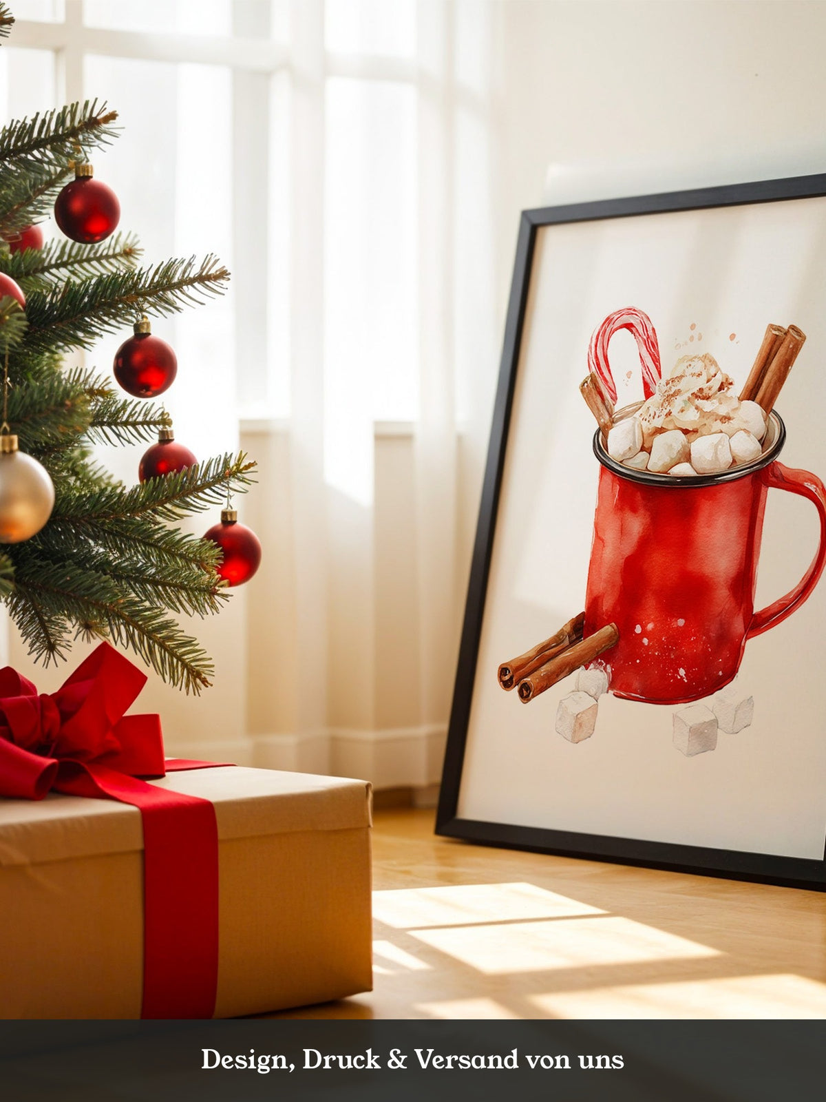 Rote Tasse Heißgetränk Weihnachtsstil