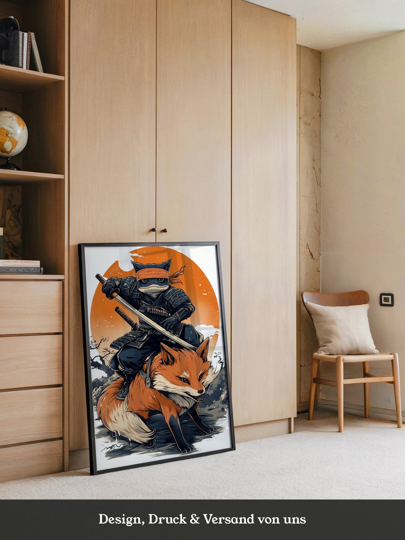 Fuchs Samurai Grafik Retro Hemiszenerie