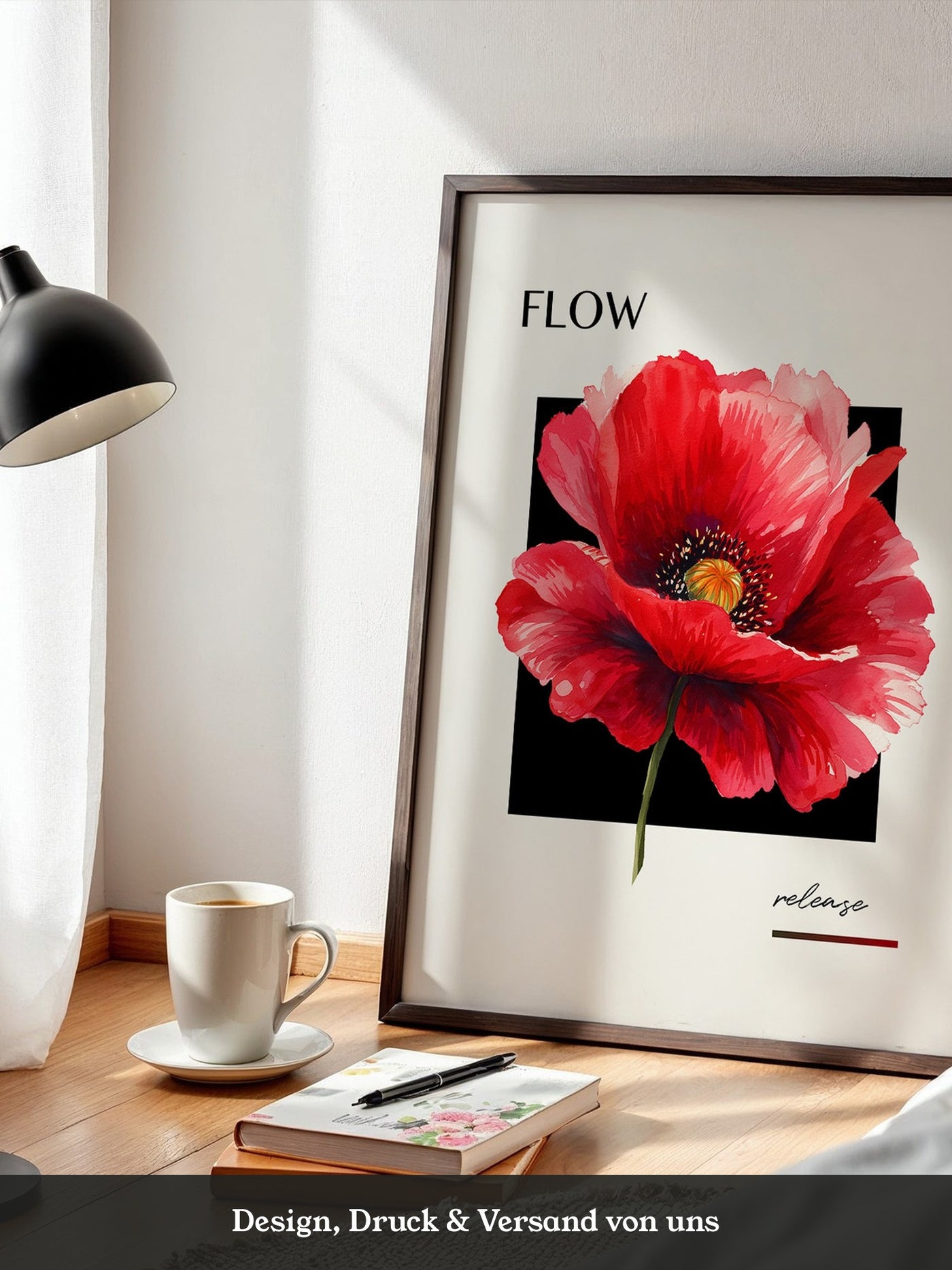 Rote Mohnblüte Aquarell Rahmen