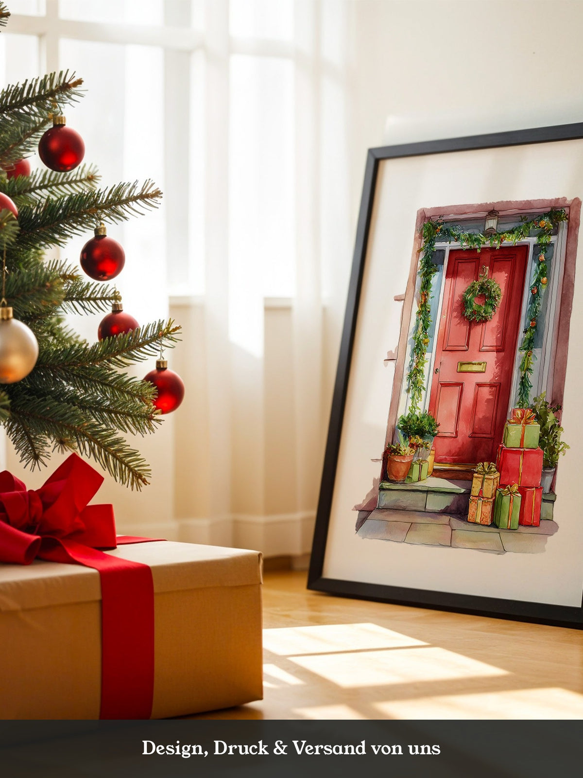 Weihnachtstür Aquarell Geschenke