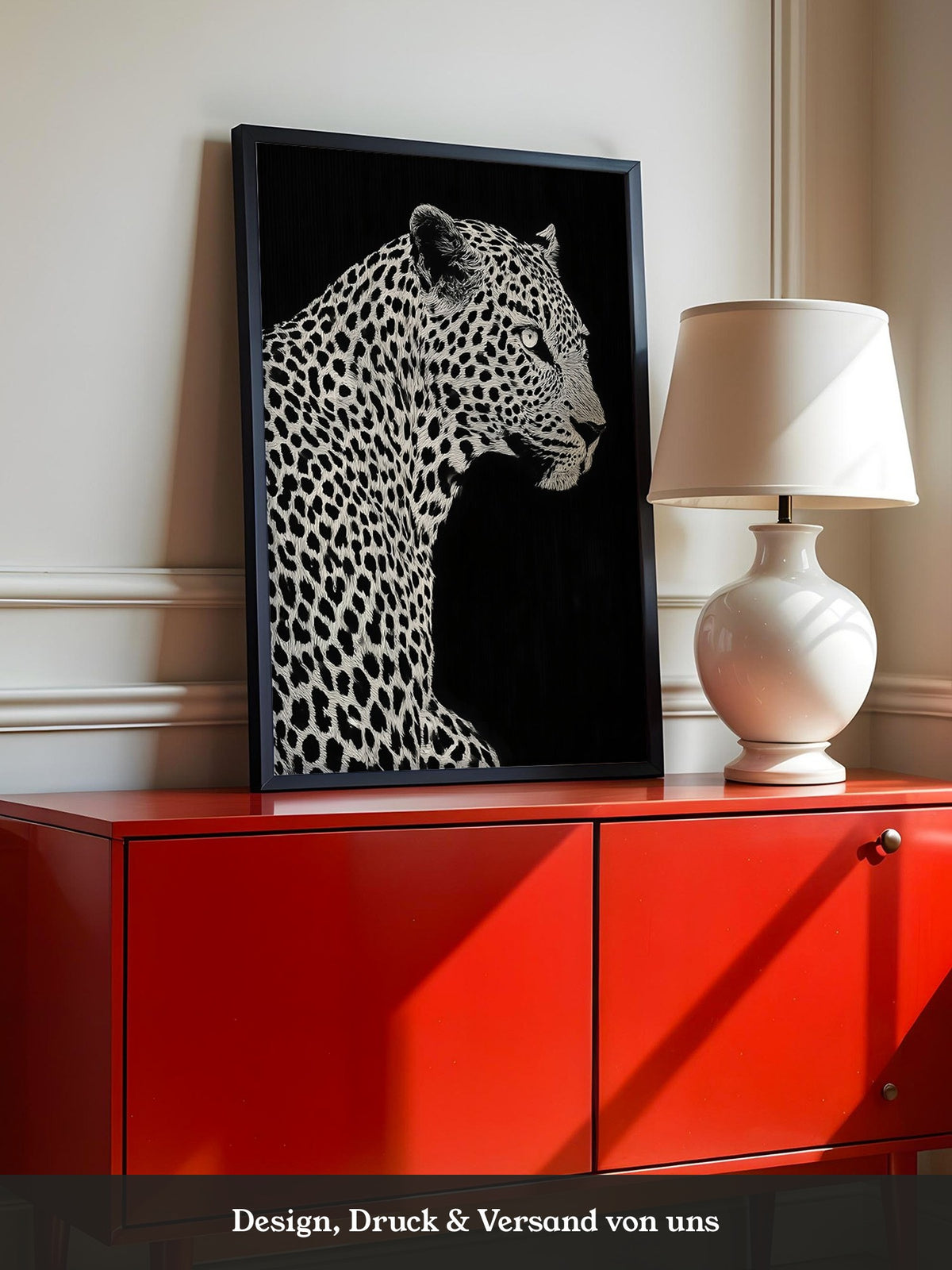 Leopard Profil Schwarzweiß Grafik