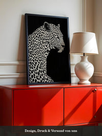 Leopard Profil Schwarzweiß Grafik