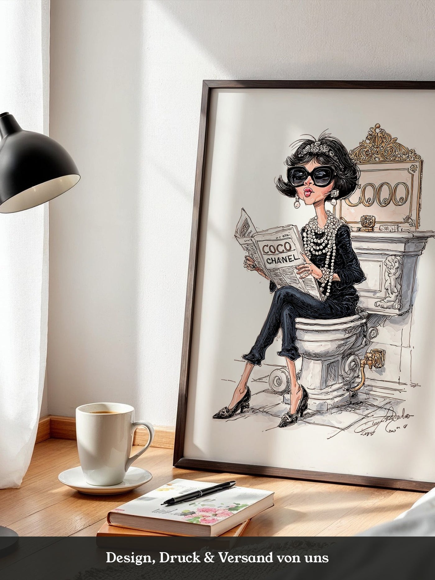 Chic Frau Toilette Karikatur
