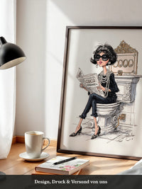 Chic Frau Toilette Karikatur