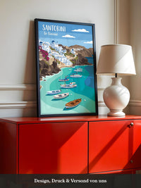 Santorini Bucht Illustration Boote