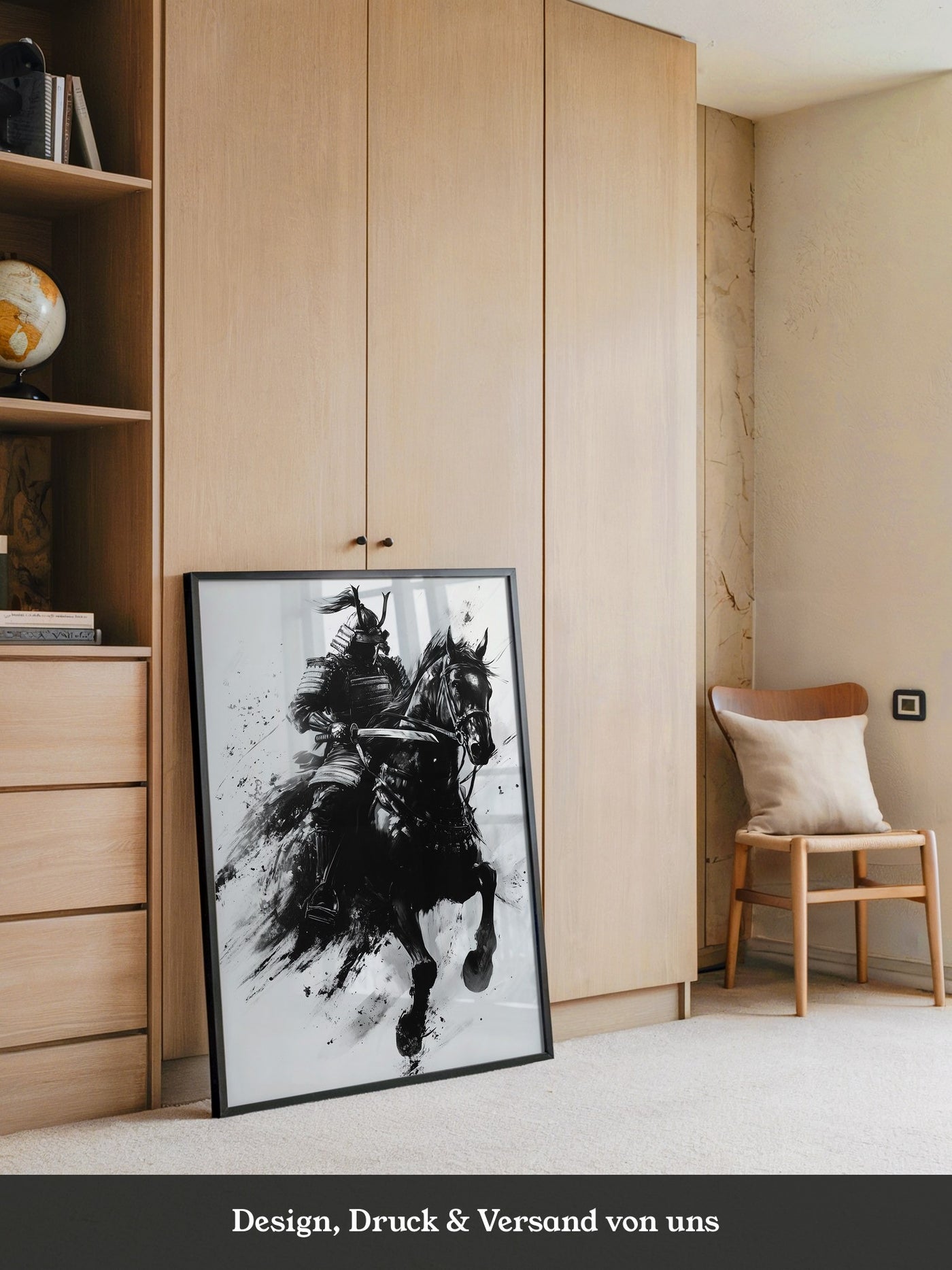 Samurai auf Pferd Tuschekunst