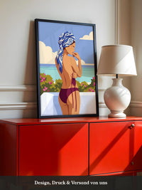 Strand Frau Blau Turban