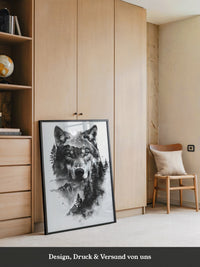 Wolf Natur Schwarz-Weiß Collage