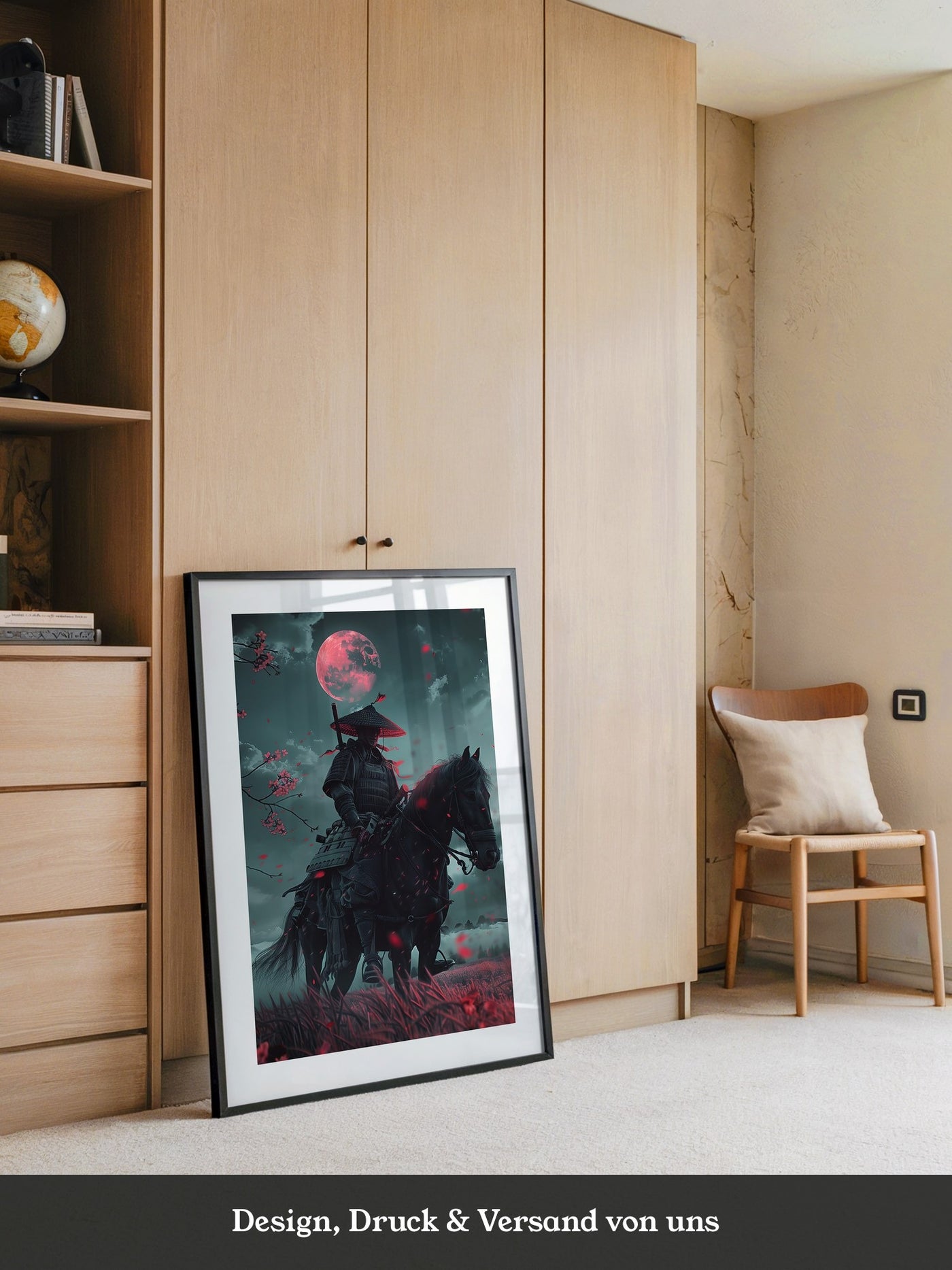 Samurai Vollmond Rote Blüten