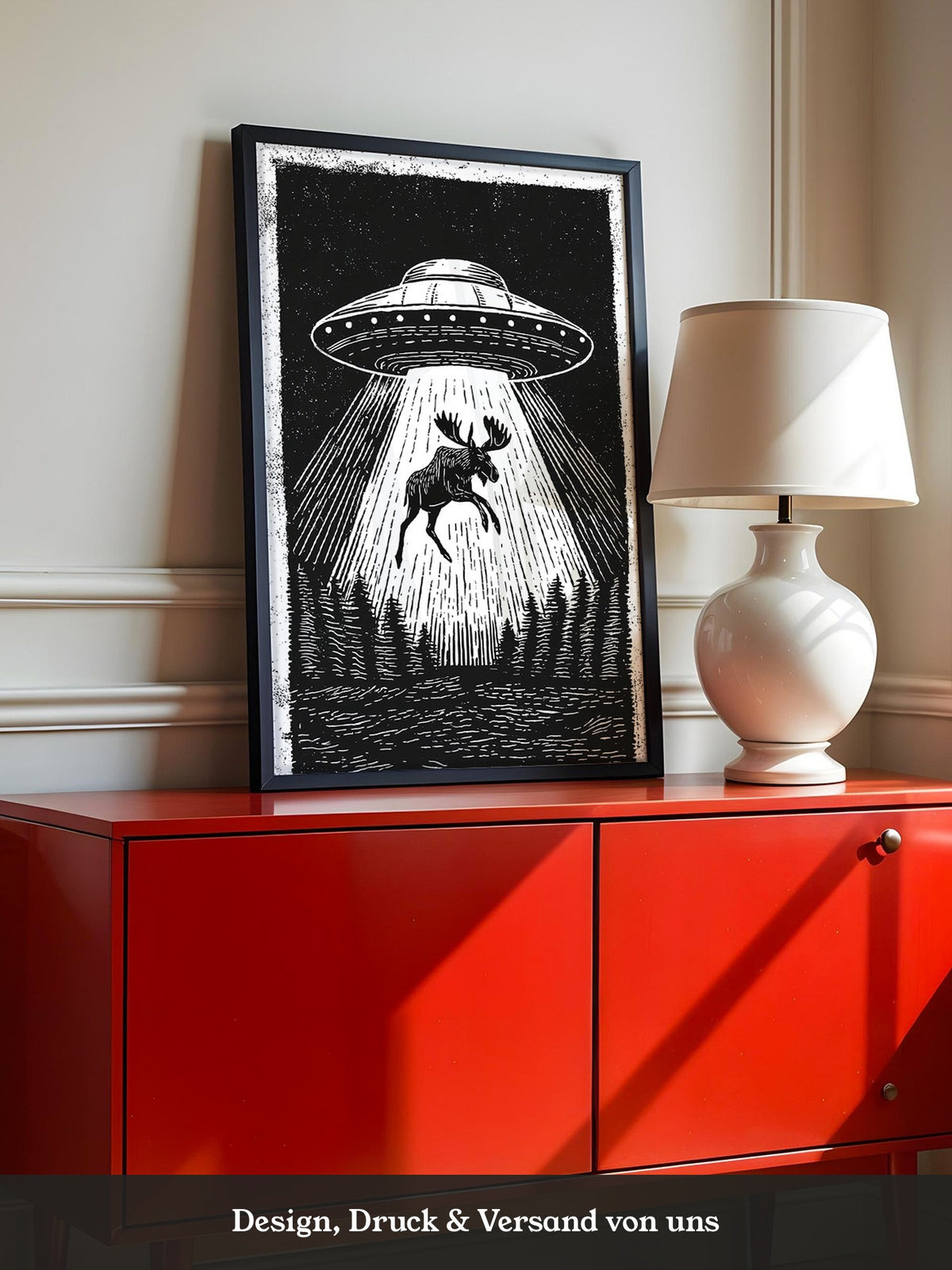 UFO Elch Abstrakt Schwarz-Weiß