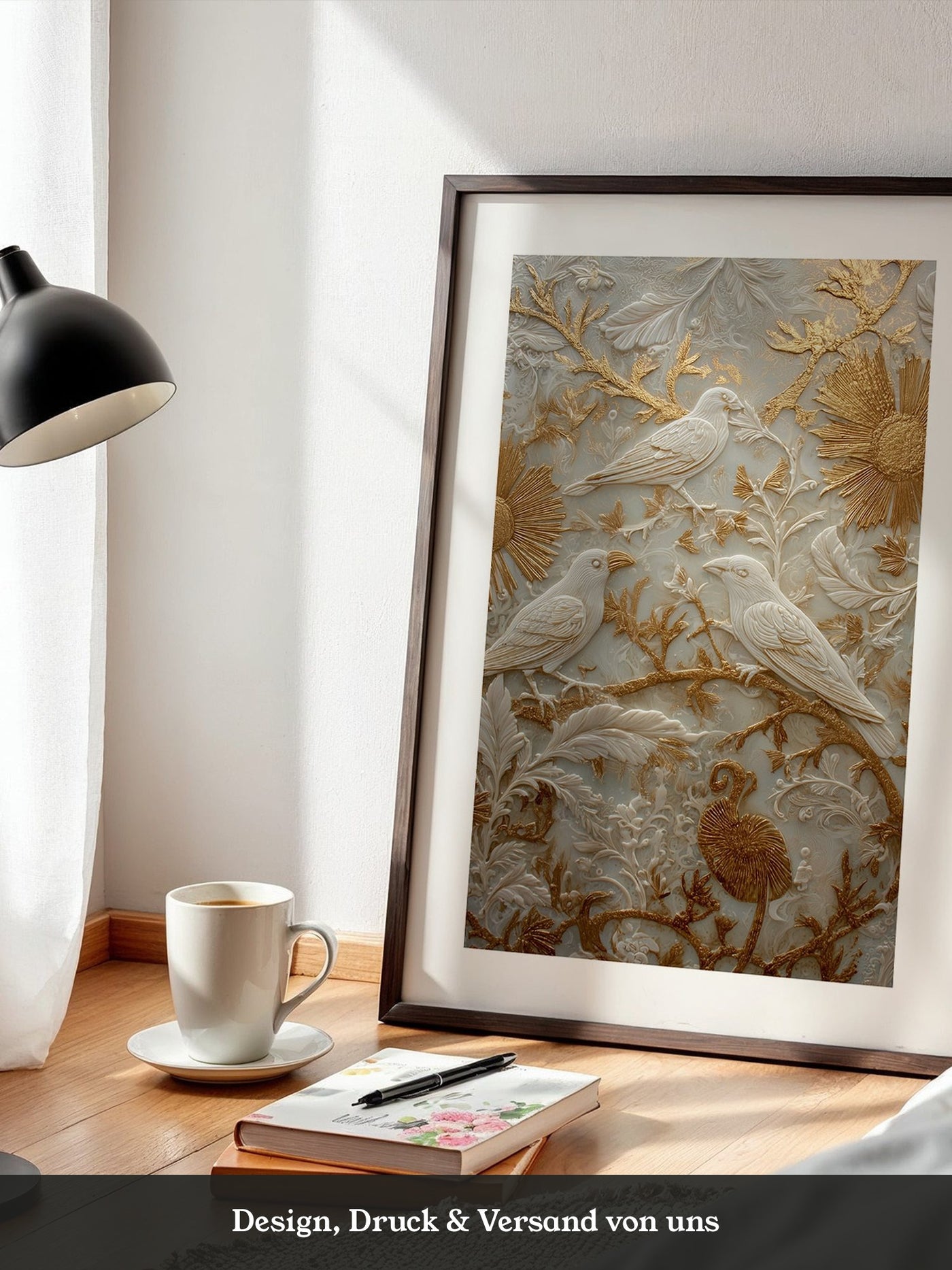 Vögel Relief Gold Weiß