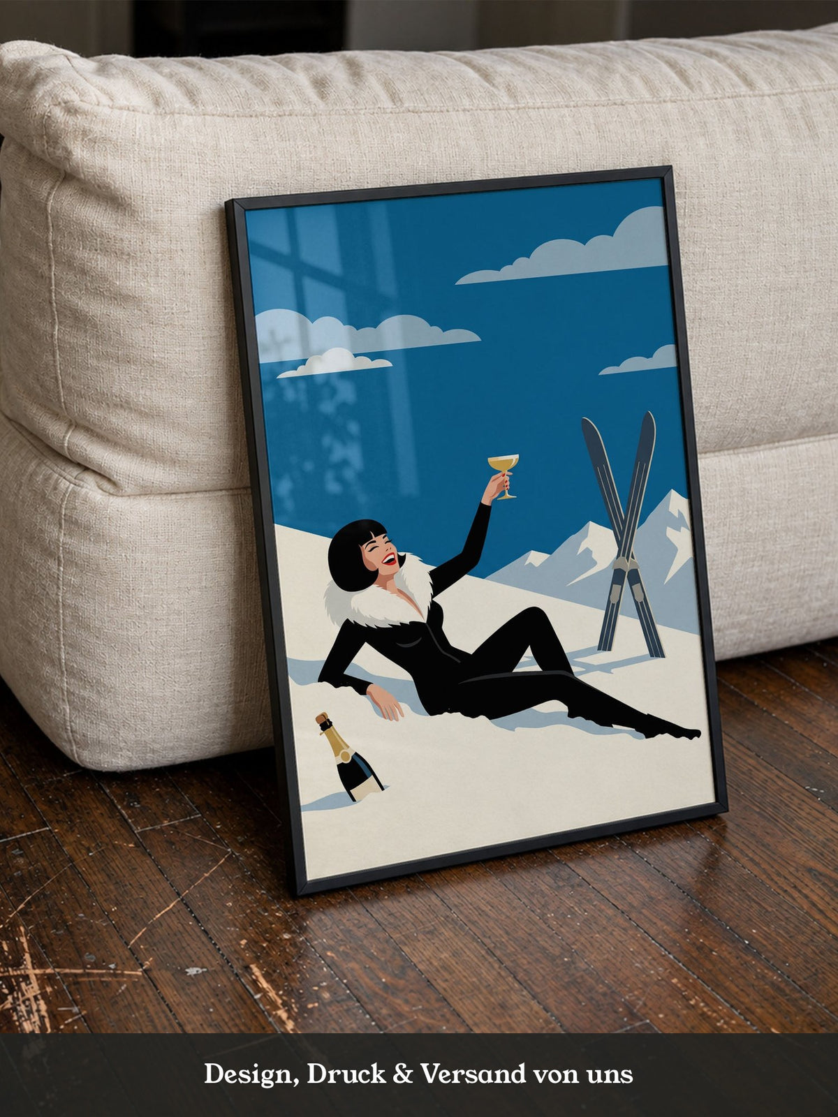 Champagner Skifahrerin Retro