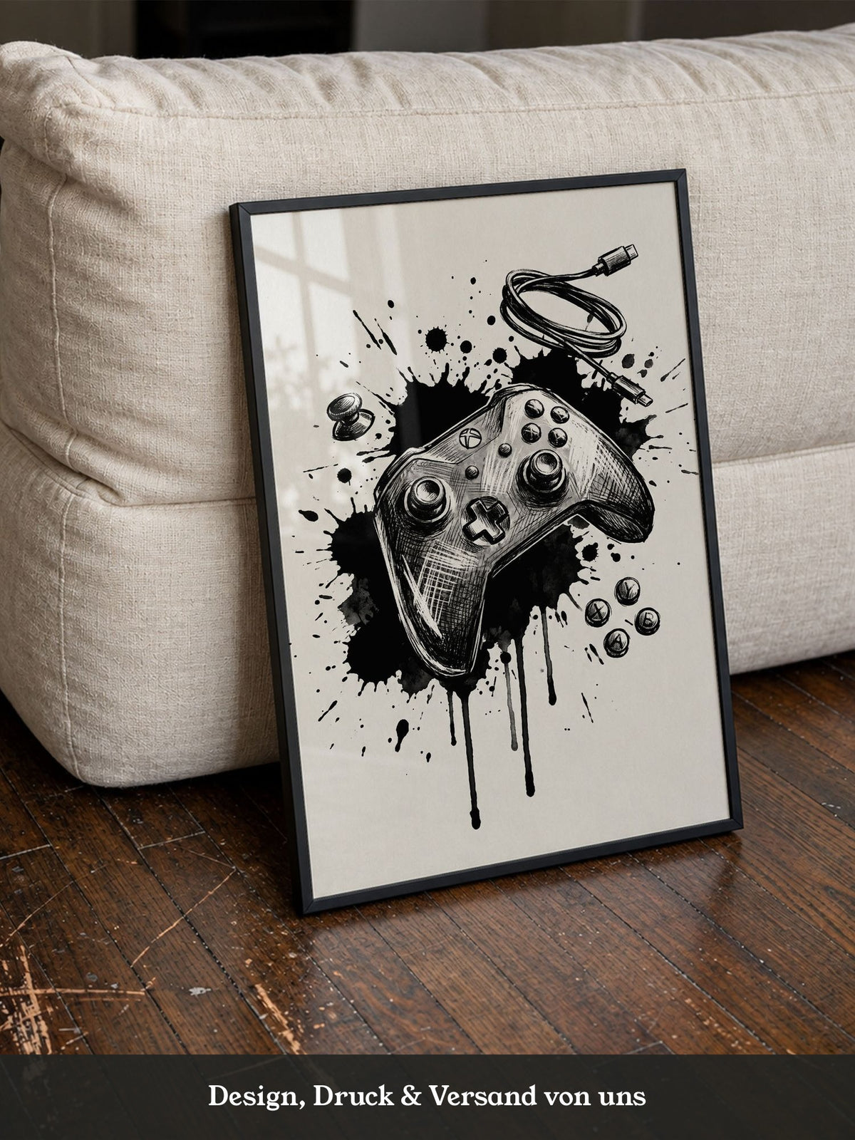 Gaming Controller Splash Schwarz-Weiß