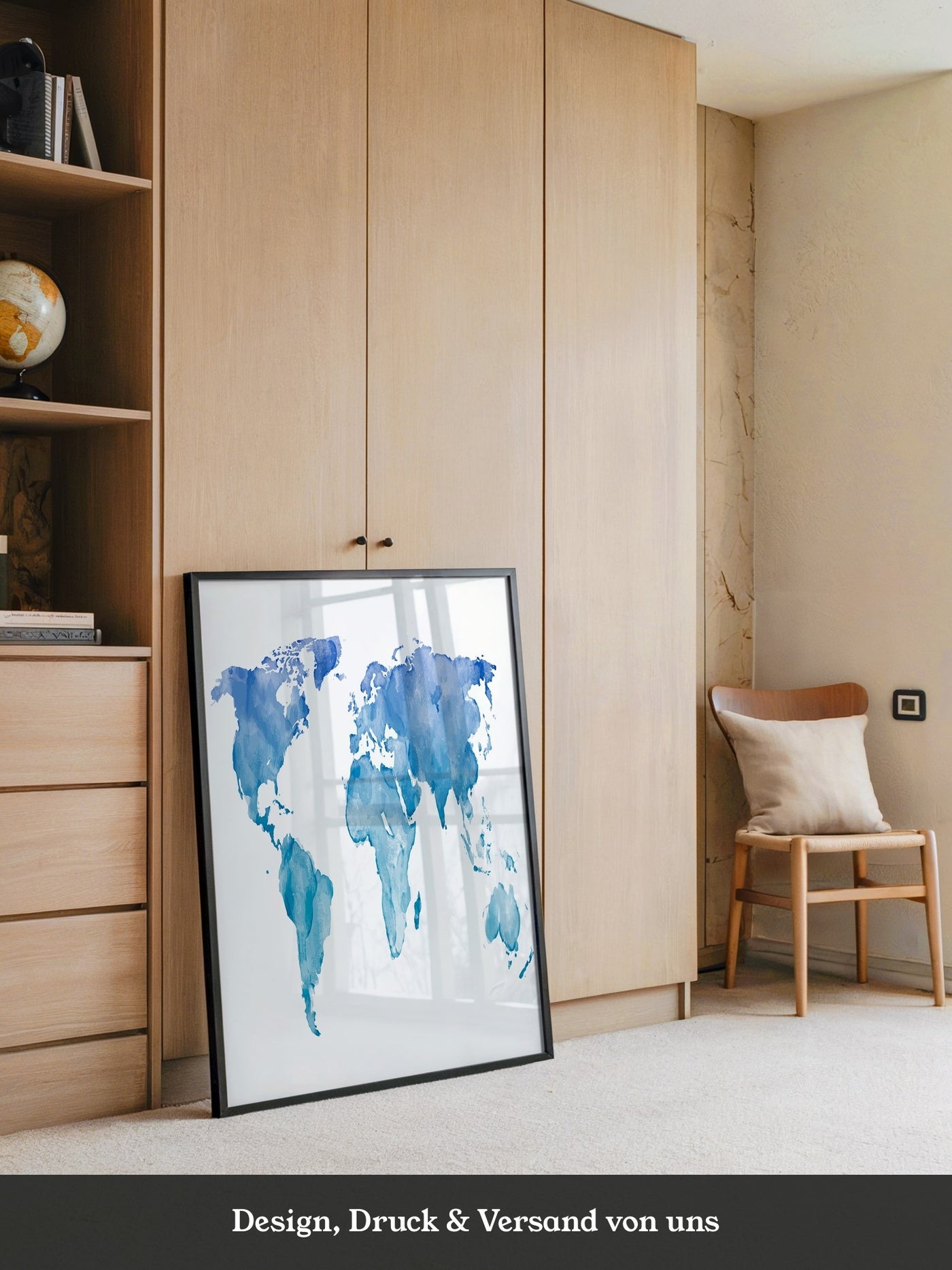 Weltkarte Aquarell Blau