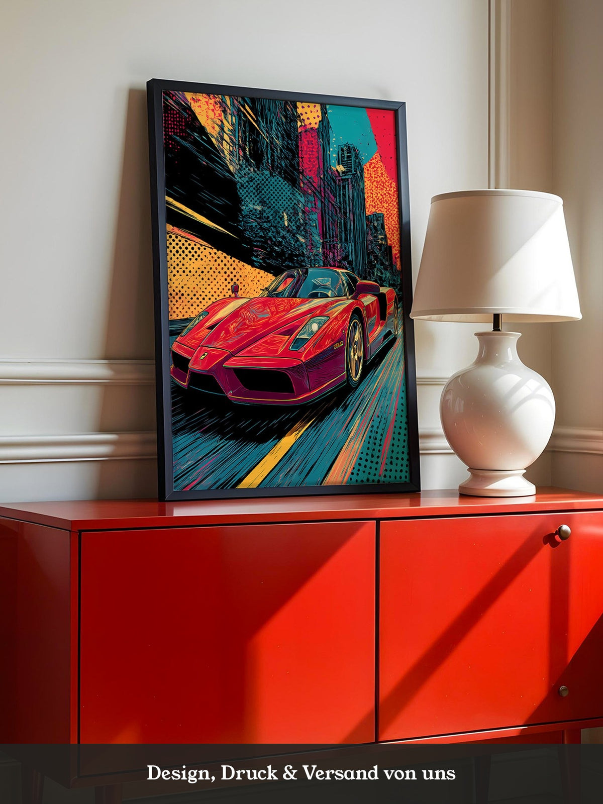 Roter Sportwagen Pop-Art Design