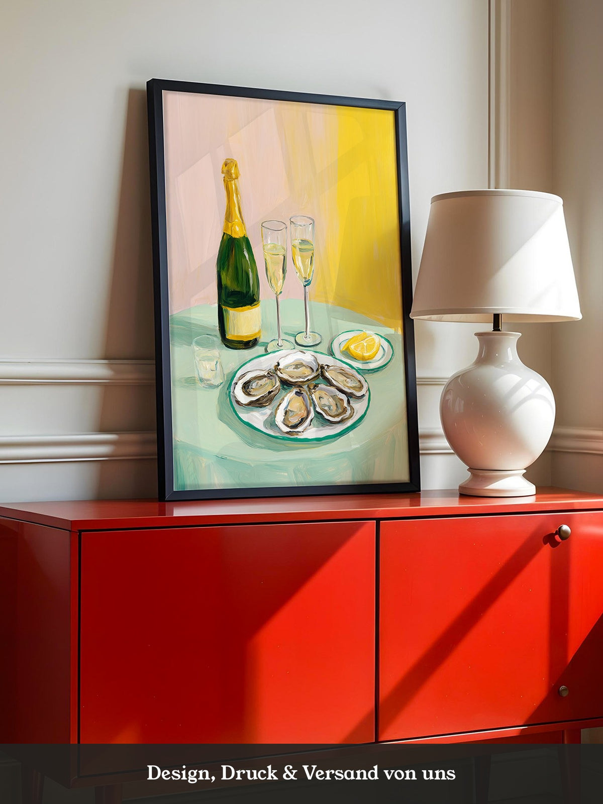 Austern Champagner Malerei Pastell